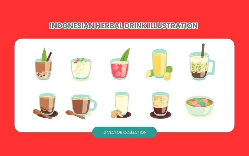 Conjunto de ilustra??es de bebidas de ervas da Indonésia