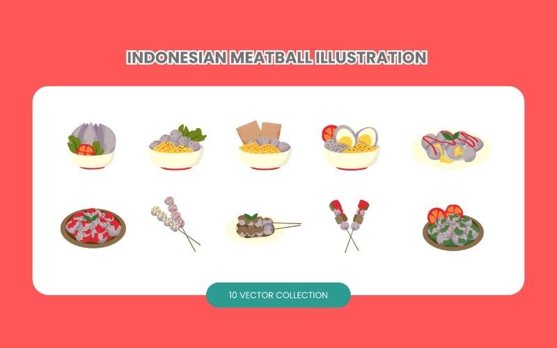 Indonesische Gehaktbal Illustratie Set