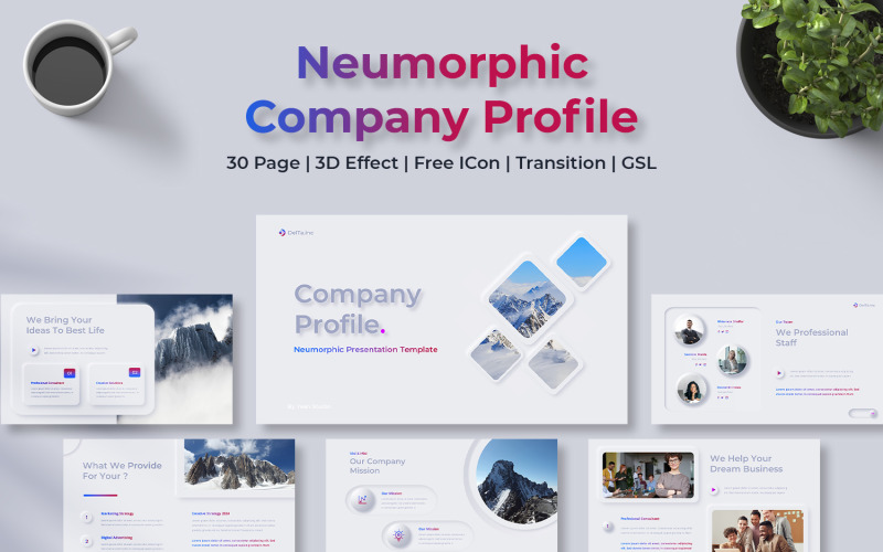 Neumorphic Company Profile Google Slides Presentation Template Vol. 2