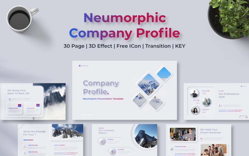 Neumorphic Company Profile Keynote Presentation Template Vol. 1