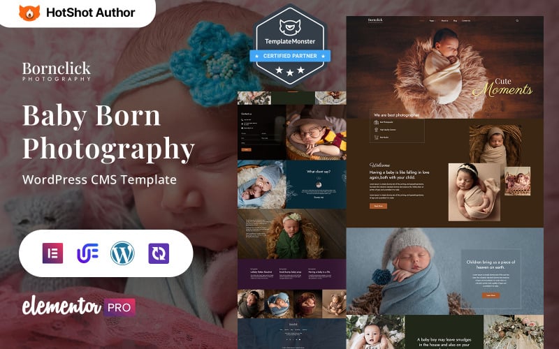 Bornclick - WordPress Elementor主题的照片组合和Baby Born的照片