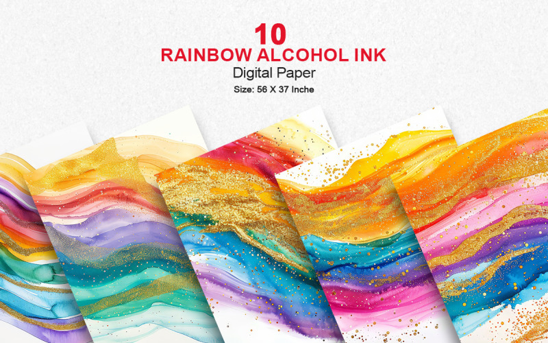 Colorful watercolor rainbow alcohol ink art and shiny gold glitter texture background