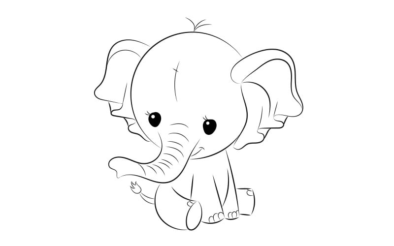 Cute Elephant Coloring Page Vector