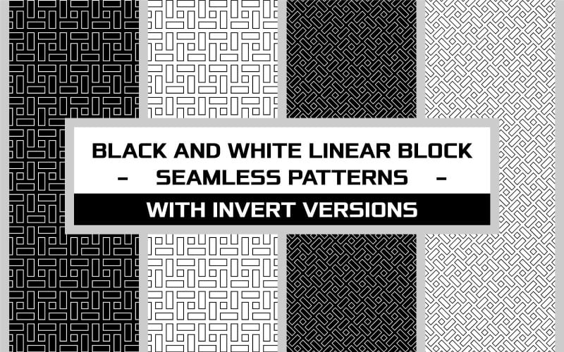 Linerzha - Black and White Linear Block Seamless Patterns with Invert Versions