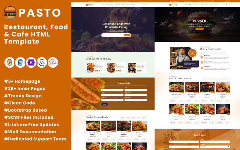 Pasto - HTML-sjabloon voor restaurants, eten en cafés