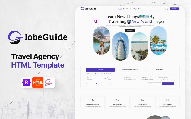 Globe Guide: modello di sito Web HTML per agenzia di viaggi e tour online