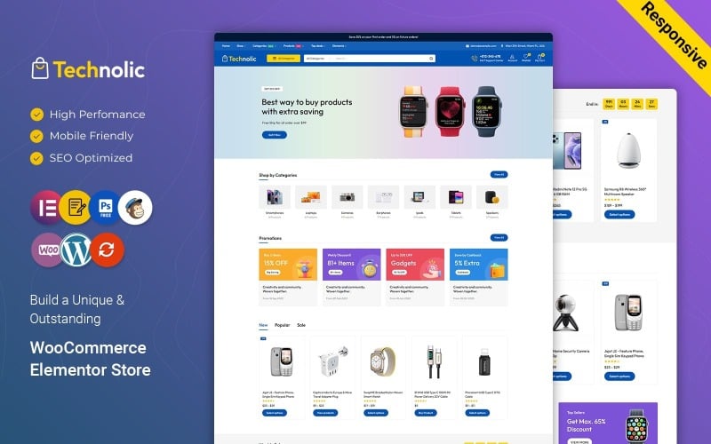 Technolic - Tema WooCommerce Elementor multifuncional de eletrônicos, gadgets e tecnologia