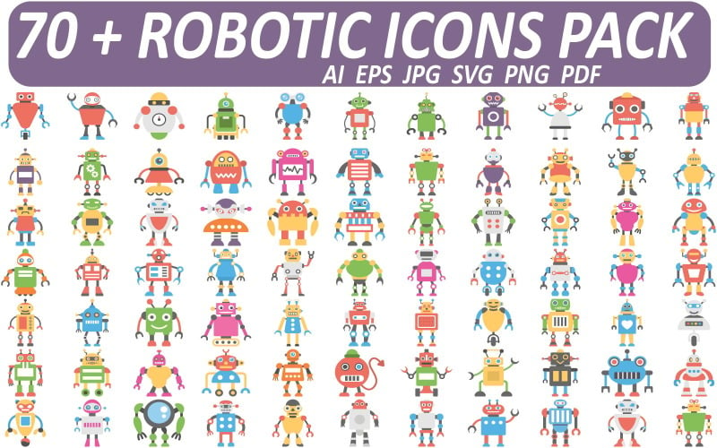 Omfattande Robotic Icons Pack - 70+ högkvalitativa vektorikoner