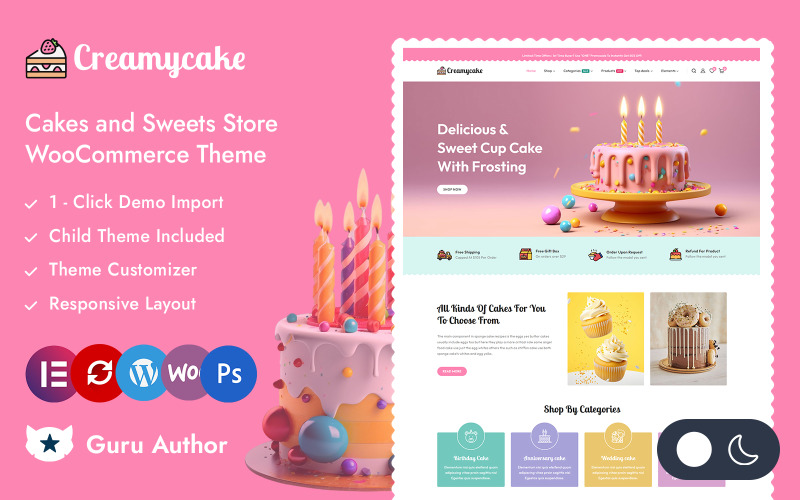 Creamycake - Magasin de gâteaux, de bonbons et de glaces Thème réactif Elementor WooCommerce