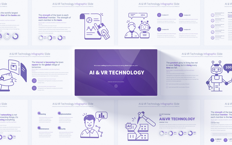 Dynamische KI- und VR-Technologie PowerPoint-Infografik-Vorlage