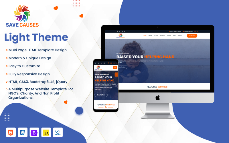 Modèle de site Web HTML et Bootstrap5 multipage de l'ONG Save Causes