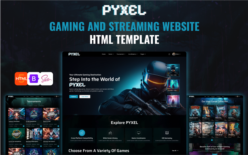 PYXEL - Çevrimiçi Oyun ve eSpor HTML5 Web Sitesi Şablonu