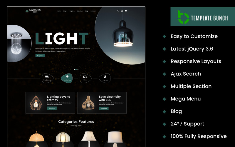 Lighting Deck — адаптивна тема Shopify для шаблону сайту електронної комерції