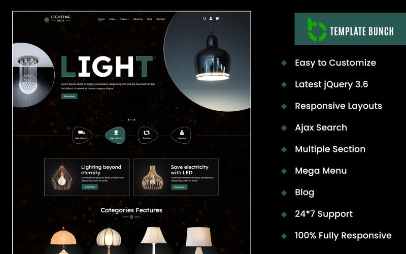 Lighting Deck - responsywny motyw Shopify dla szablonu witryny eCommerce