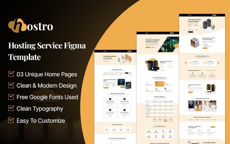 Hostro – Modèle Figma pour services d'hébergement