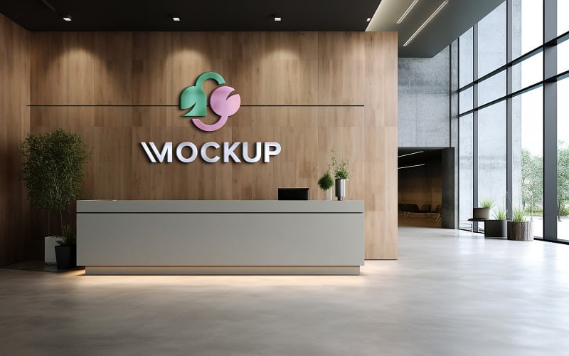 Modello psd mockup logo parete reception