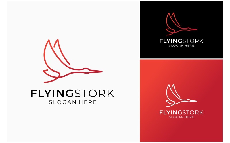 Flying Stork Egret Line Art Logo