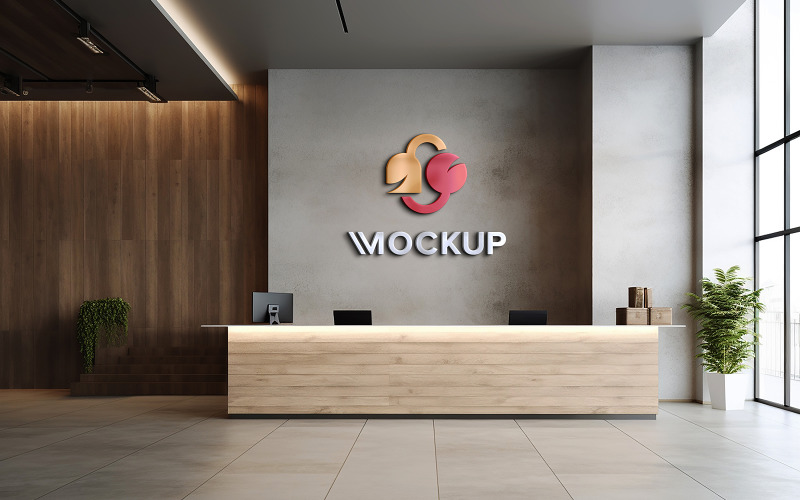 Hotel counter logo mockup realistic 3d