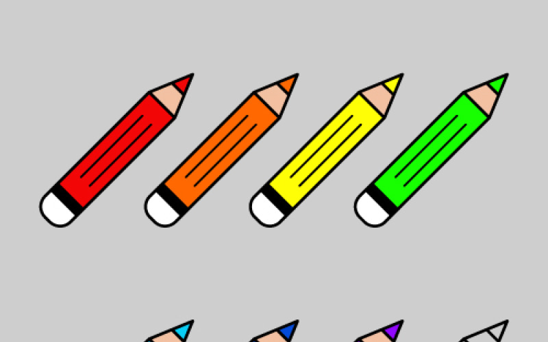 Set of vector color pencils with a white eraser