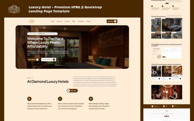 Hotel de luxo - Modelo de página de destino HTML e Bootstrap premium