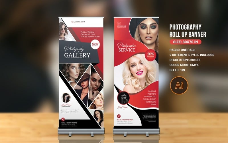 Photography Roll-Up Banner. Adobe Illustrator Template