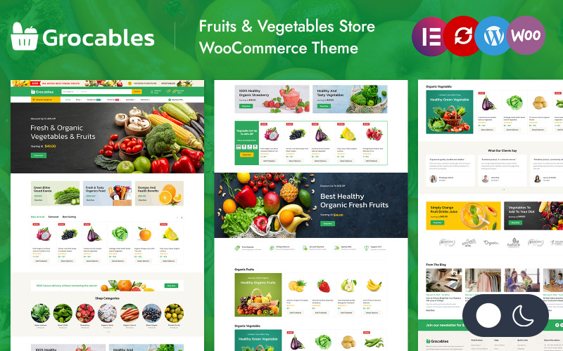 Grocables - Tema adaptable Elementor WooCommerce para tienda de frutas, verduras y comestibles