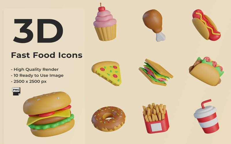 3D Fast Food Icons Design