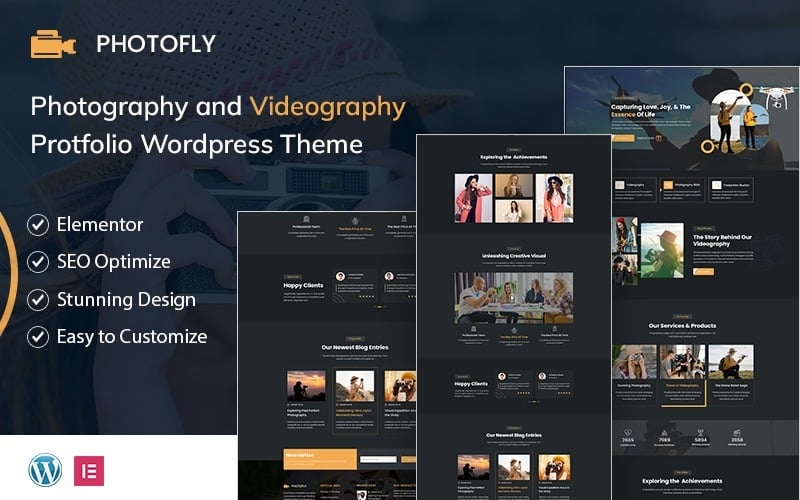 Photofly – Tema de WordPress para portafolios de fotografía y videografía con cámara