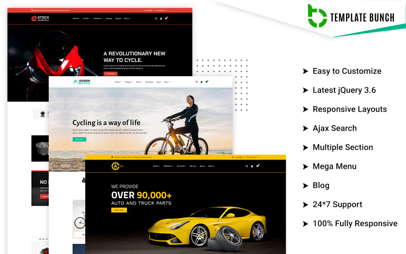 StockAuto - Autoteile und Motorradteile mit Fahrrad - Responsives Shopify-Theme für E-Commerce