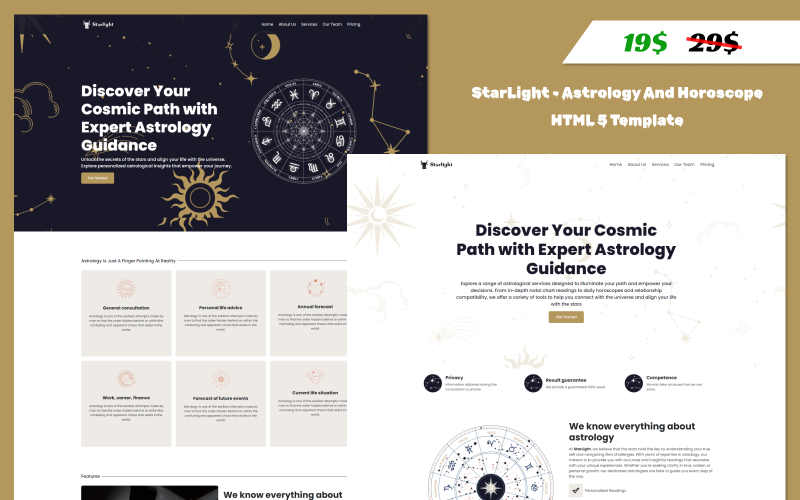 StarLight – Asztrológia és horoszkóp HTML5 indítósablon