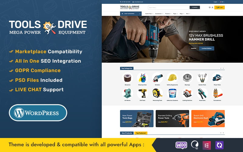 ToolsDrive - WooCommerce主题的电动工具 & Equipment Store