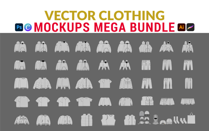 Mega pacote de mockups de roupas vetoriais