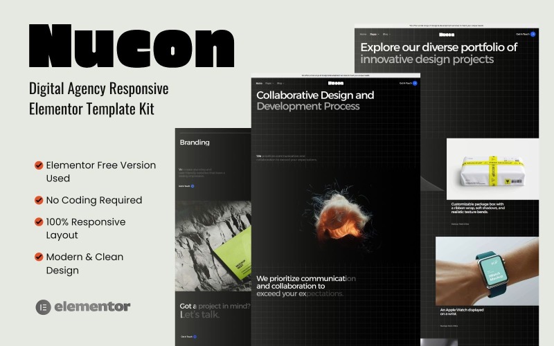 Nucon – Elementor-Vorlagenkit für Dark Digital Agency