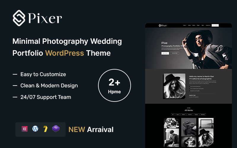 Pixer – Tema WordPress de Portfólio de Casamento de Fotografia Minimalista