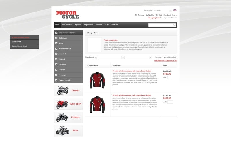 ZenCart-Vorlage für Motorradteile