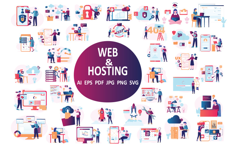 Raccolta di illustrazioni di Web & Hosting per progetti digitali