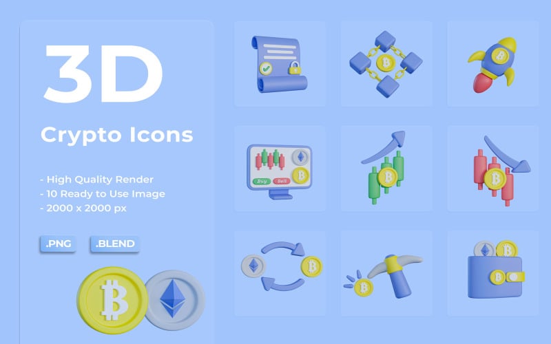 3D Crypto Icon Bundle Design