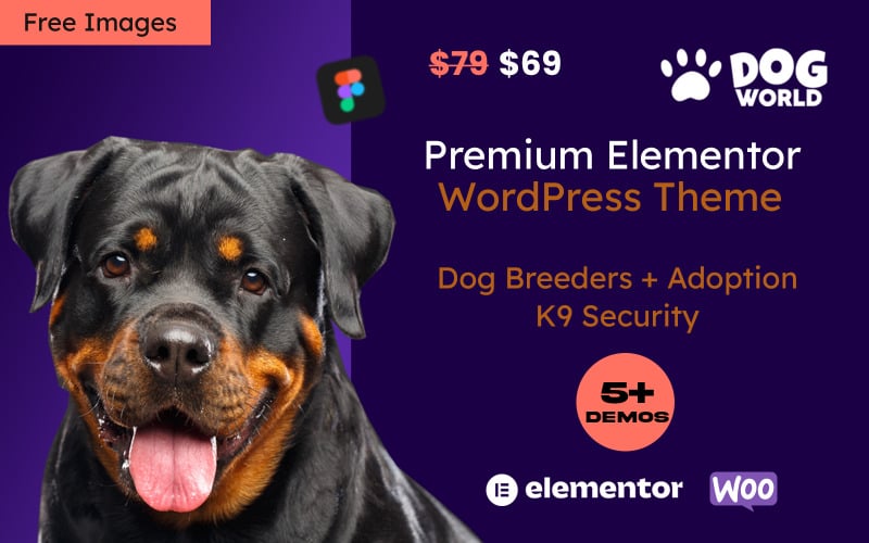 Dogworld - Allevatori di cani, K9 e adozioni Tema WordPress Elementor