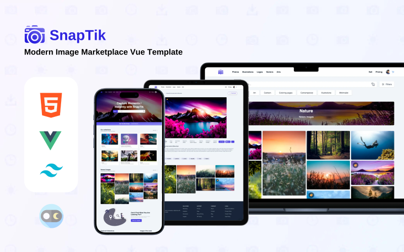 SnapTik - Modelo Vue de mercado de imagens moderno