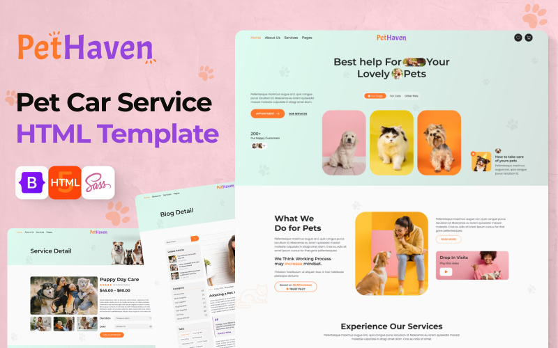 Pet Haven – Servizi di cura degli animali, modello di sito Web HTML 5 per negozi di animali