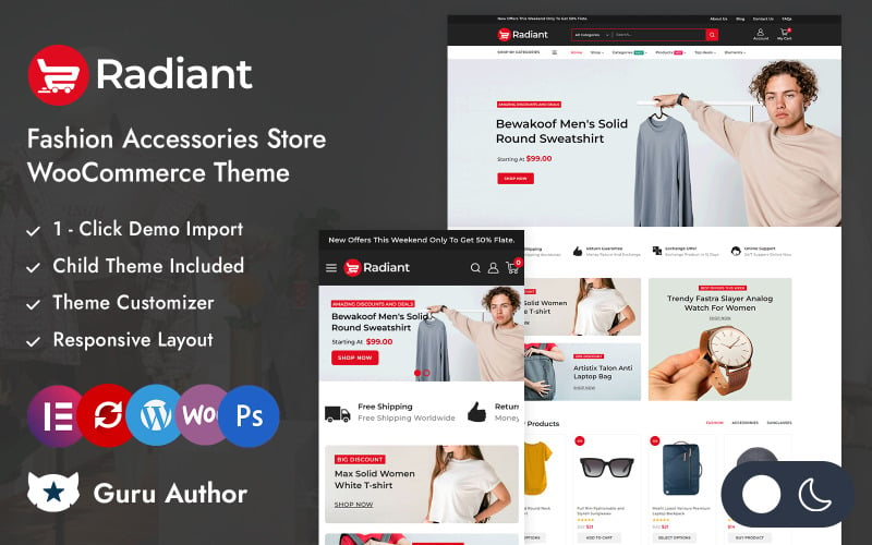 Radiant - Obchod s módními doplňky Responzivní motiv Elementor WooCommerce