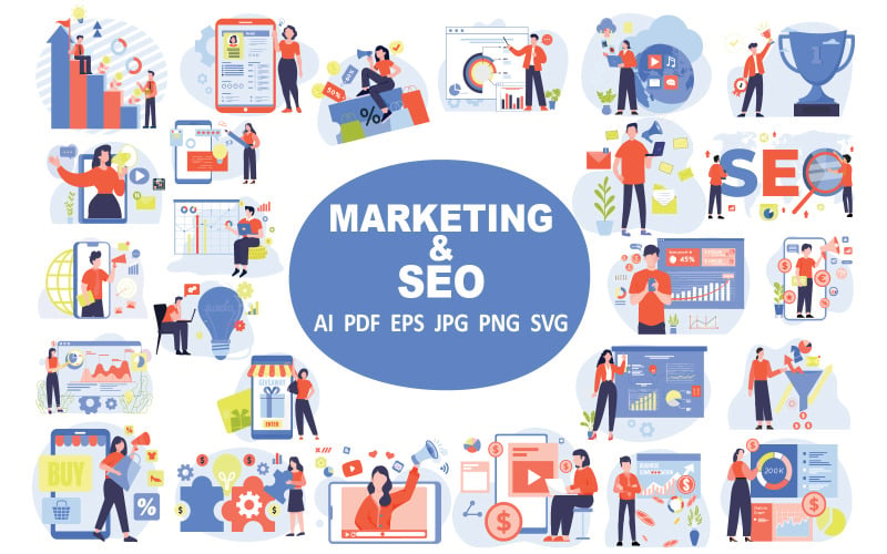 Coleção de ilustrações de marketing e SEO