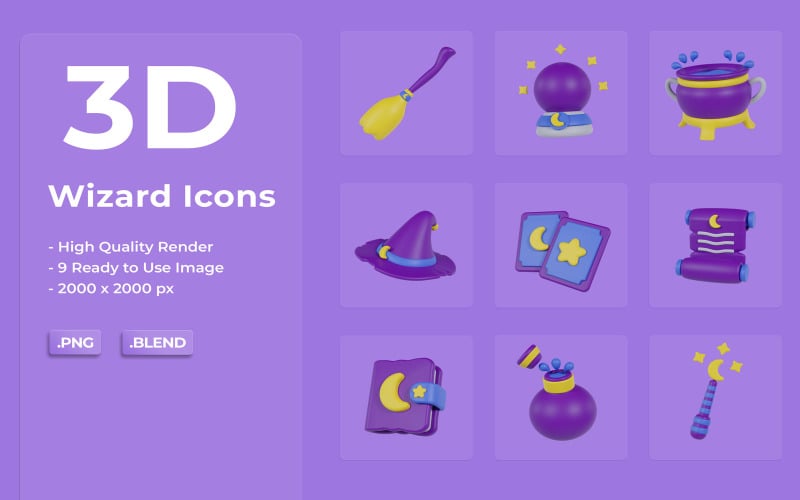 3D Wizard Icon Set Bundle