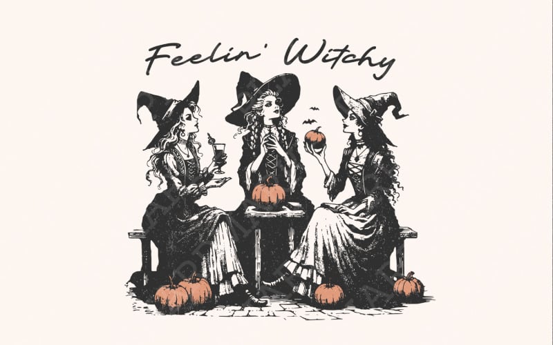 Retro Witch PNG, Halloween Spooky Season PNG, Horror Movie Vintage png, Azonnali letöltés, Witchy