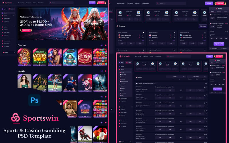 Sportswin - Sports & Casino Gambling PSD Template