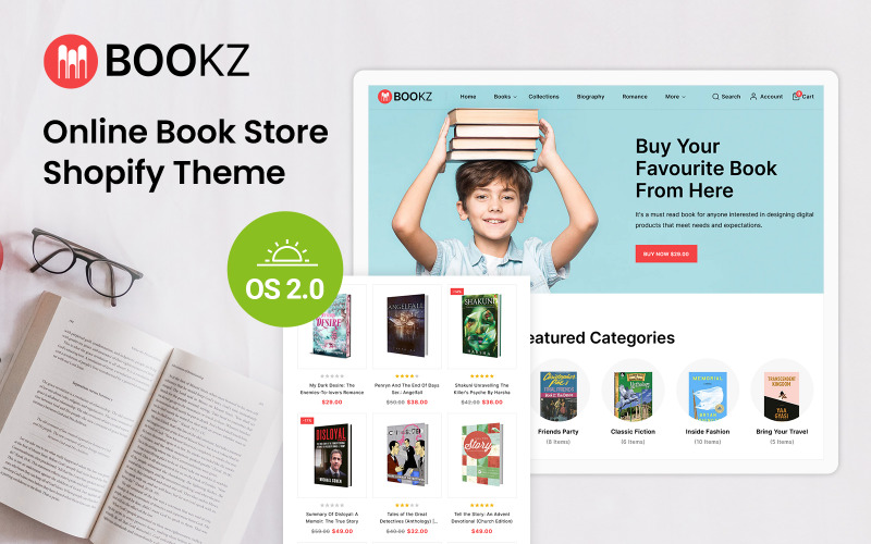 Bookz - Böcker, tidskrifter och biblioteksbutik Shopify 2.0 Responsive Theme