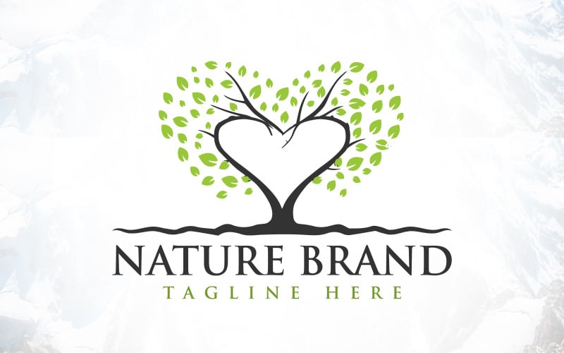 Green Nature Brand Heart Tree Logo Design