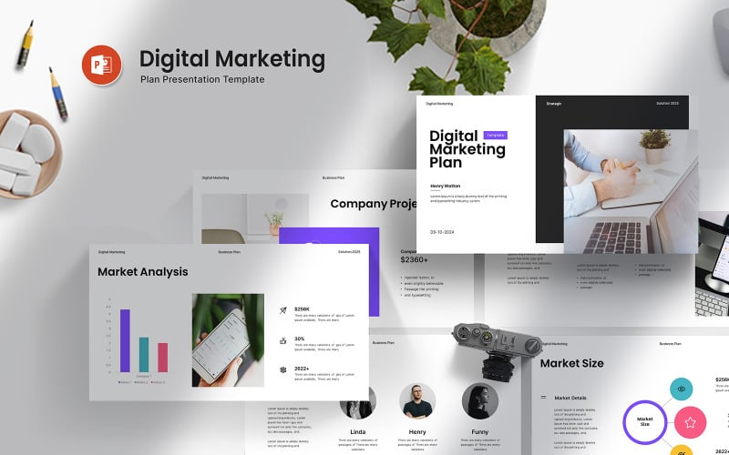 Layout de modelo de PowerPoint de plano de marketing digital