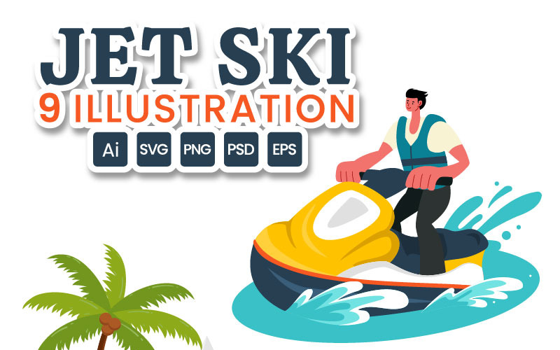 9 Mensen Rijden Op Een Jetski Illustratie