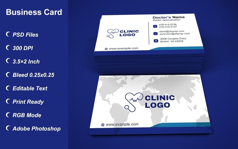 Business Card Template for Clinic - Doctor - Hospital - Customizable Designs - 602